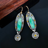 Boho Ethnic Green Resin Stone Drop Dangle Earrings