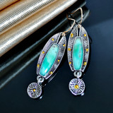 Boho Ethnic Green Resin Stone Drop Dangle Earrings