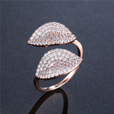 Cubic Zircon Two Leaf Flower Ring - 3 Colors Adjustable