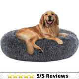Calming Donut Dog Bed in Shag Fur, Machine Washable Pet Bed
