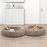 Calming Donut Dog Bed in Shag Fur, Machine Washable Pet Bed