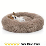 Calming Donut Dog Bed in Shag Fur, Machine Washable Pet Bed