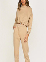 long sleeve crop top and long pants two-piece set
