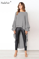 Women long sleeve ruffles drop hem chiffon  blouses