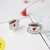 Red Heart Cute Coffee Cup Stud Earrings