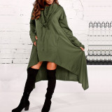 Oversized Cowl Neck Hooded Casual Sweatshirt Asymmetric Hem