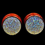 BOG- PAIR Druzy Double Flared Wood Flesh gauges 8-18mm