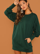 Drop Shoulder Solid Sweatshirt Dress