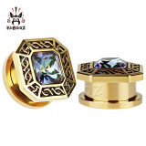 Stainless steel Gold square zircon ear plug