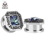 Stainless steel Gold square zircon ear plug