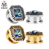 Stainless steel Gold square zircon ear plug