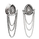 Stainless Steel Tear-Shaped Ear Gauge Plug Double Flared Zircon