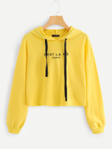 Drop Shoulder Drawstring Hoodie Crop Sweatshirt