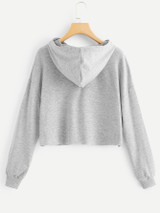 Drop Shoulder Drawstring Hoodie Crop Sweatshirt