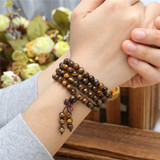 Tibetan Buddhist Mala Natural Tiger Eye Gem Stone Bead Dual-use Necklace Bracelet