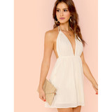 Open Back Plunging Halter Neck Dress