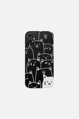 Doodle Line Art Cat Black iPhone Case