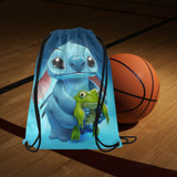 Stitch Blue Medium Drawstring Bag