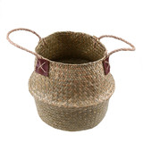Foldable Handmade Rattan Woven Flower Basket Seagrass Clothing Storage Basket Home Decoration Hanging Flower Pot Organizer