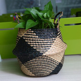 Foldable Handmade Rattan Woven Flower Basket Seagrass Clothing Storage Basket Home Decoration Hanging Flower Pot Organizer