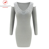 Women Bodycon Dress Patchwork Hollow Long Sleeve Slim Hip Mini Dress