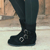 Women Casual Flat Heel Knitted Fabric Zipper Boots