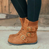 Women Casual Flat Heel Knitted Fabric Zipper Boots
