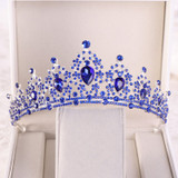 Gold/Blue Rhinestone Crystal Women Girl Birthday Tiaras and Crown Noiva Diadem Headpiece Wedding Accessories Bridal Hair Jewelry