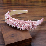 Handmade Women Headdress Party Wedding Hair Accessories White Pink Crystal Beads Flower Headbands Fashion Bridal Hairbands