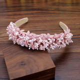 Handmade Women Headdress Party Wedding Hair Accessories White Pink Crystal Beads Flower Headbands Fashion Bridal Hairbands