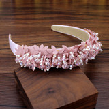 Handmade Women Headdress Party Wedding Hair Accessories White Pink Crystal Beads Flower Headbands Fashion Bridal Hairbands