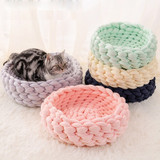 Woven Cat Bed Pet Nest Warm Soft Cat Basket Hot Sale Cat Lazy Lounger Wool Cotton Kennel Dog Sleeping House Cat Cave Pet Supply