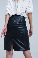 Black Midi Straight Faux Leather Skirt