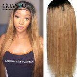 Remy Straight Ombre Ginger Red Honey Blonde Brown Long Lace Front Wig