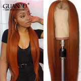 Remy Straight Ombre Ginger Red Honey Blonde Brown Long Lace Front Wig
