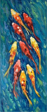 Print Chinese Abstract Nine Koi Fish Lotus Painting on Canvas Poster Wall Art Picture For Living Room Modern Decor