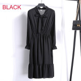 Women Casual Autumn Dress Lady Korean Style Vintage Floral Printed Chiffon Shirt Dress Winter Long Sleeve Bow Midi Dress Vestido