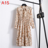 Women Casual Autumn Dress Lady Korean Style Vintage Floral Printed Chiffon Shirt Dress Winter Long Sleeve Bow Midi Dress Vestido