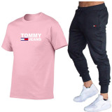 Tommy Hilfiger-Casual Male Tracksuit Clothing Summer Men Set Fitness Suit Sporting Suits Short Sleeve  Piece Set  779