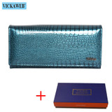Free Gift Magnetic Hasp Wallet Women Genuine Leather Coin Purse Ladies Long Fashion Wallets Female Purses Card Hold Money Bag