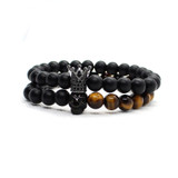 Stone Beads Bracelet Men Accessories Crown Braclets Handmade 2 Piece Set Erkek Bileklik Skull Jewelry Mens Bracelets for Women
