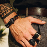 Stone Beads Bracelet Men Accessories Crown Braclets Handmade 2 Piece Set Erkek Bileklik Skull Jewelry Mens Bracelets for Women