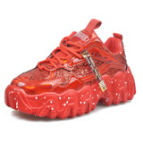 Spring Women's Chunky Sneakers Fashion Women Platform Shoes Bling Sequined Lace-Up Vulcanize Shoes Female Trainers Dad Shoes