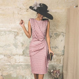 QRWR Summer Vintage Women Dress 2020 Dot Sleeveless Sheath Bodycon Sexy Party Dress Female Knee Length Elegant Midi Dress Women