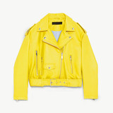 AORRYVLA Faux Leather Moto Women's Leather Jackets Yellow Ladies Leather Jacket Asymmetrical Faux-Leather Jacket Spring 2020