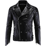 Winter Fashion Mens Leather Jackets and Coats Full Pelt Skullls Botton Punk Style Zippers Pu Leather Jacket Men Motorcycle Coat