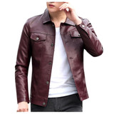Hot Sale Men Winter Leather Jacket Biker Motorcycle Zipper Long Sleeve Coat Warm Outwear Male Jackets