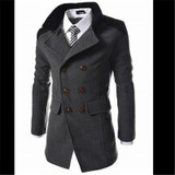 Fashion Slim Woolen Coats Men Steampunk Trench Coat Men Casual Stand Collar Formal Overcoat Winter Warmth Thickening Windbreaker
