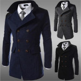 Fashion Slim Woolen Coats Men Steampunk Trench Coat Men Casual Stand Collar Formal Overcoat Winter Warmth Thickening Windbreaker