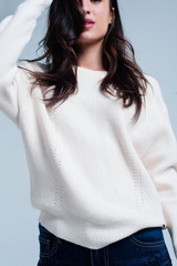 Beige Textured Sweater With Round Neck